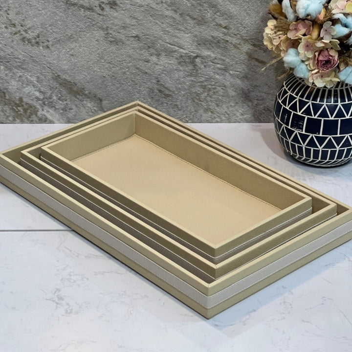 Leather Serving Tray Set Beige Color - Premium Serving Trays from Alam Al Awane - Just AED240.00! Shop now at alamalawane