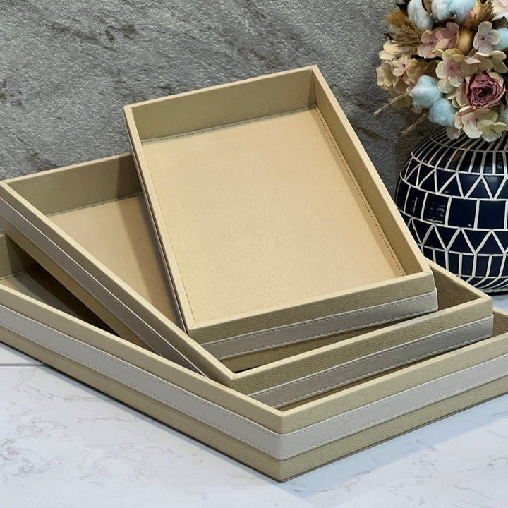 Leather Serving Tray Set Beige Color - Premium Serving Trays from Alam Al Awane - Just AED240.00! Shop now at alamalawane