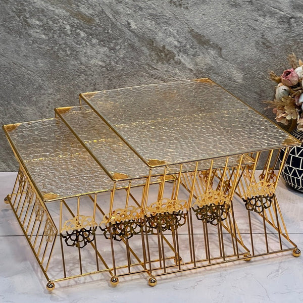 Set Of 3 Pcs Buffet stand Gold - Premium  from Alam Al Awane - Just AED390.00! Shop now at alamalawane