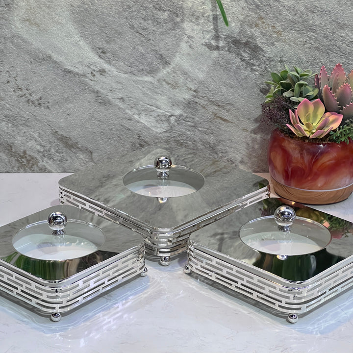 Square Sweet Bowl 1KG & 2KG & 3 KG Silver Lines - Premium Sweet bowls from Alam Al Awane - Just AED126! Shop now at alamalawane