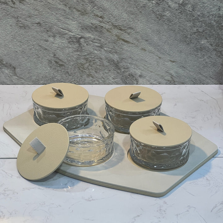 Leather Candy Set of 4 Bowls Beige - Premium Dessert Toppings from Alam Al Awane - Just AED210.00! Shop now at alamalawane