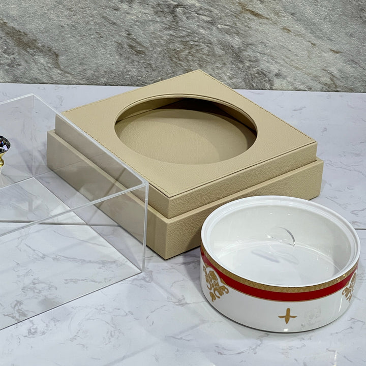 Leather Box For Halwa Beige Colour - Premium Dessert Toppings from Alam Al Awane - Just AED150! Shop now at alamalawane