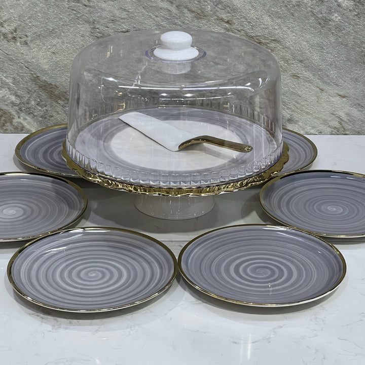 Cake Stand With 6pcs Plate - Premium Cake Servers from Alam Al Awane - Just AED235.00! Shop now at alamalawane