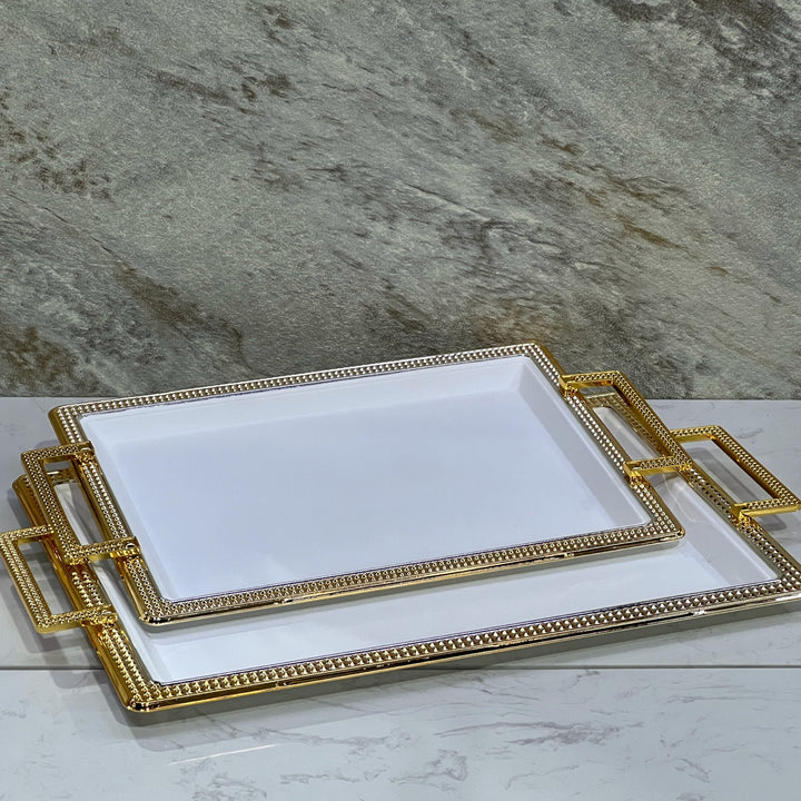 2pcs Metal White Gold Serving Tray - Premium Serving Trays from Alam Al Awane - Just AED195.00! Shop now at alamalawane