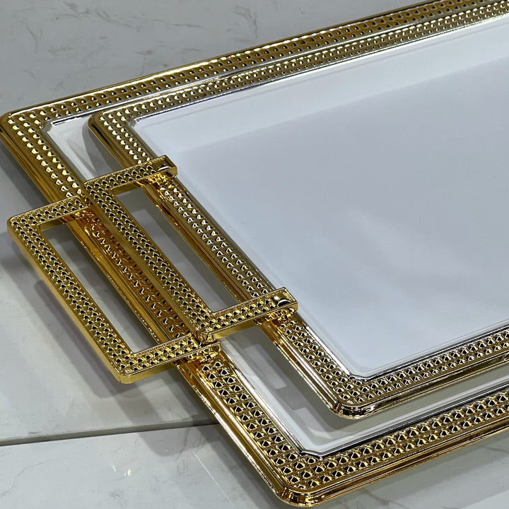 2pcs Metal White Gold Serving Tray - Premium Serving Trays from Alam Al Awane - Just AED195.00! Shop now at alamalawane