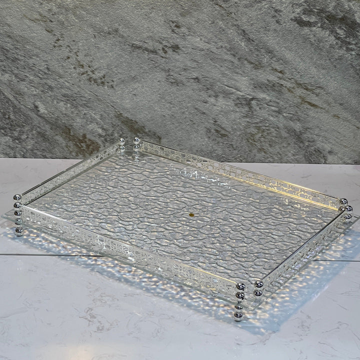 Acrylic Serving Tray With Silver Bord - Premium Serving Trays from Alam Al Awane - Just AED135.00! Shop now at alamalawane