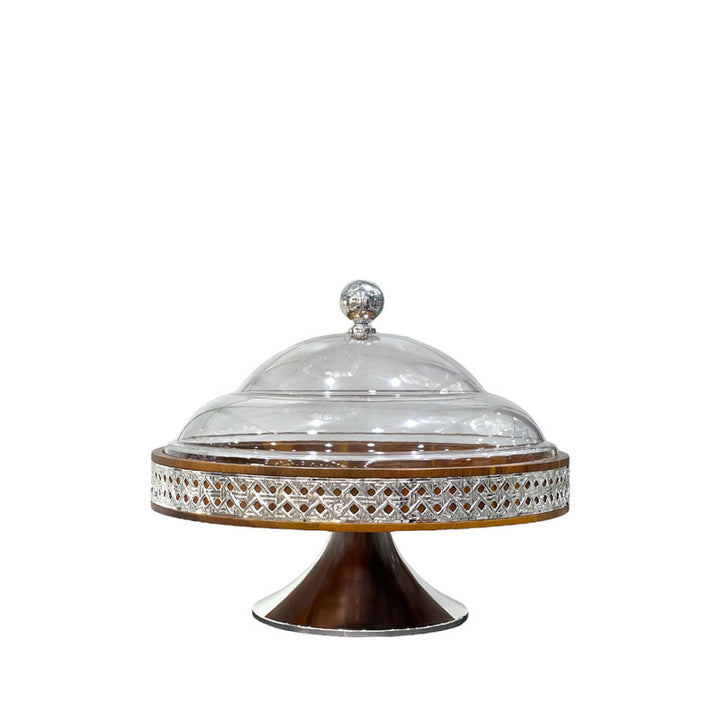 Round Stand Wood With Ratan 30cm - Premium Cake Servers from Alam Al Awane - Just AED155.00! Shop now at alamalawane