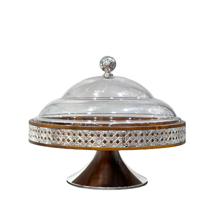 Round Stand Wood With Ratan 40cm - Premium Cake Servers from Alam Al Awane - Just AED175.00! Shop now at alamalawane