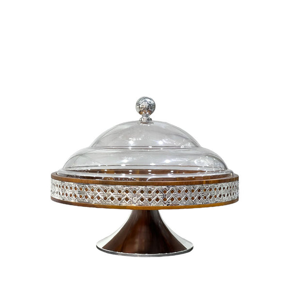 Round Stand Wood With Ratan 35cm - Premium Cake Servers from Alam Al Awane - Just AED165.00! Shop now at alamalawane