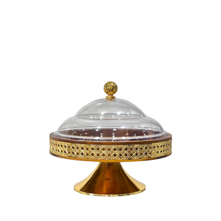 Round Stand Wood With Ratan 30cm - Premium Cake Servers from Alam Al Awane - Just AED155.00! Shop now at alamalawane