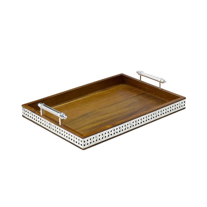 Wooden Serving Tray With Ratan - Premium Serving Trays from Alam Al Awane - Just AED155.00! Shop now at alamalawane