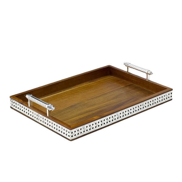 Wooden Serving Tray With Ratan - Premium Serving Trays from Alam Al Awane - Just AED175.00! Shop now at alamalawane