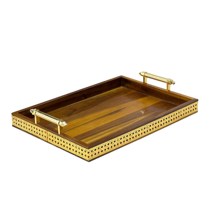 Wooden Serving Tray With Ratan - Premium Serving Trays from Alam Al Awane - Just AED175.00! Shop now at alamalawane