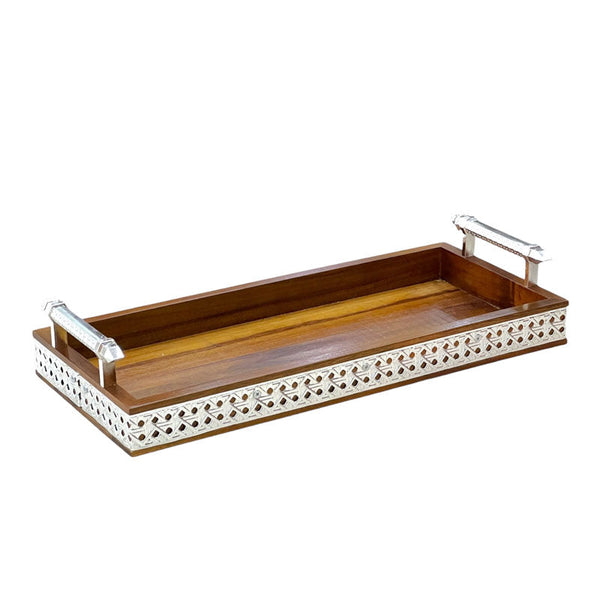 Wooden Serving Tray With Ratan - Premium Serving Trays from Alam Al Awane - Just AED145.00! Shop now at alamalawane