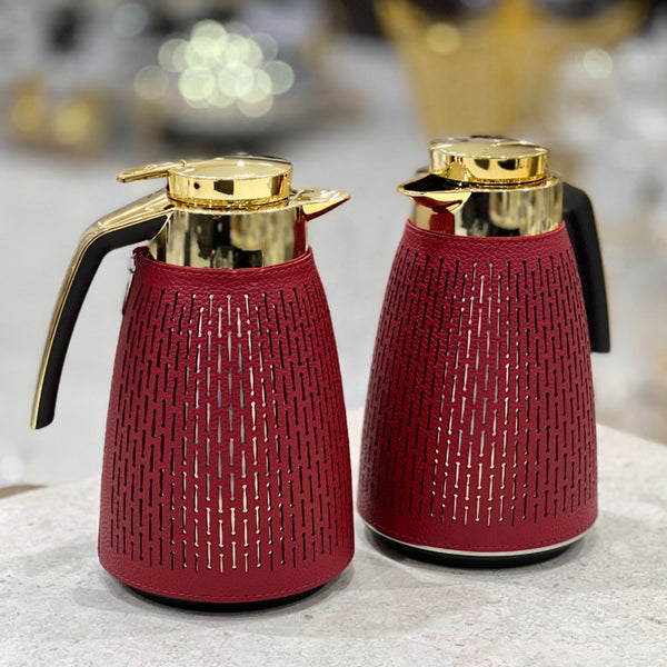 2 Pieces Of Red Leather Thermos - Premium Flasks from Alam Al Awane - Just AED220! Shop now at alamalawane