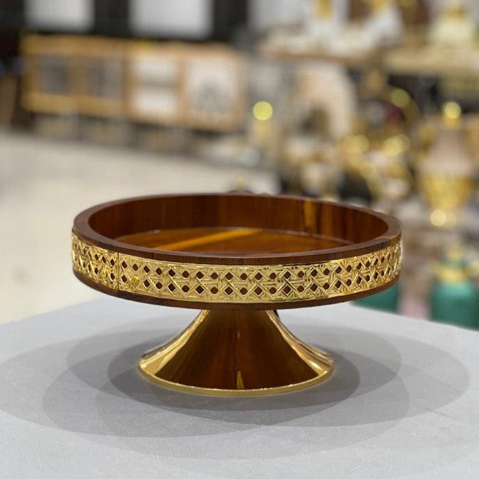 Round Stand Wood With Ratan 30cm - Premium Cake Servers from Alam Al Awane - Just AED155.00! Shop now at alamalawane